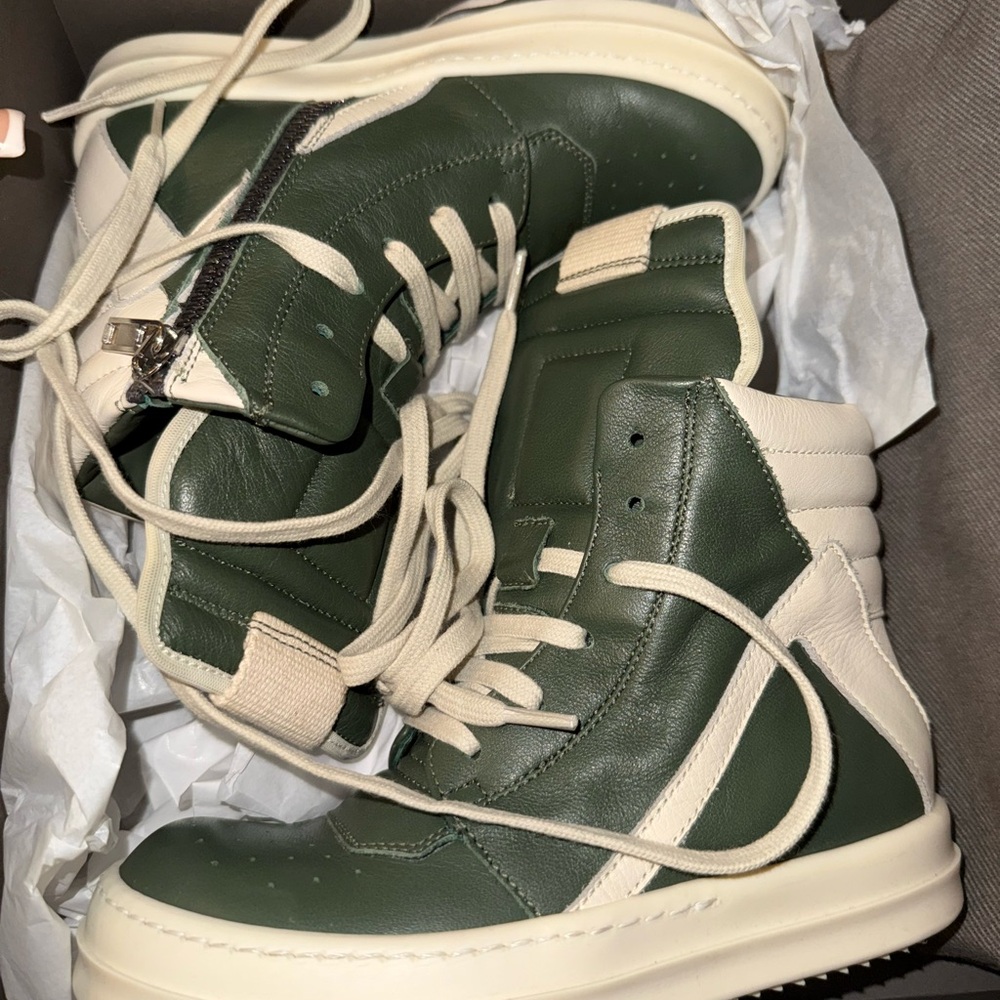 Green and Cream High-Top Sneakers
